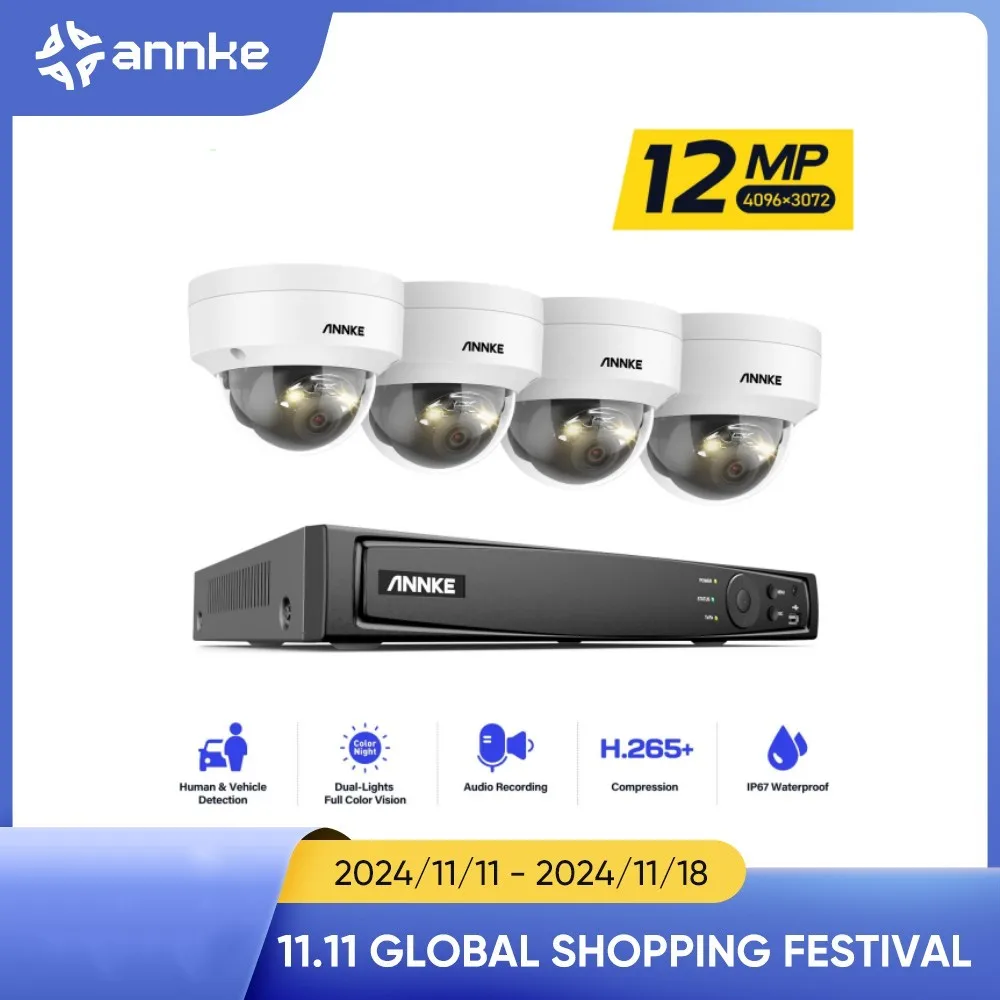 ANNKE 12MP PoE Security Camera CCTV System,4PCS PoE Surveillance IP Camera Smart Dual Light Motion Detection Color Night Vision