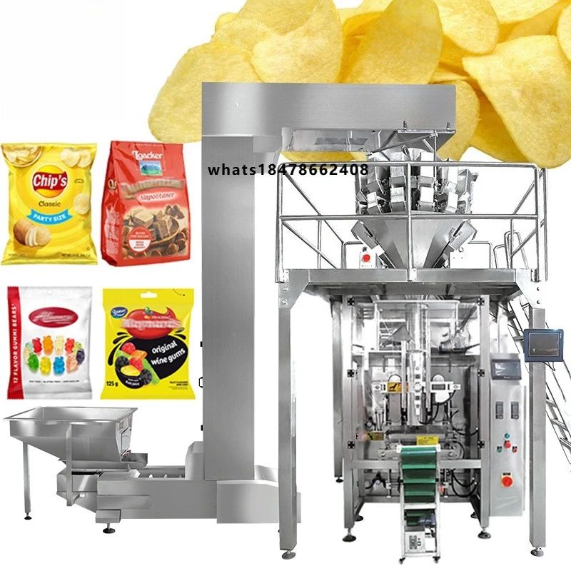 Full Automatic VFFS Weighing Seal Pouch Bag Packaging Nuts Feed Banana Candy Snack Nitrogen Granule Potato Chips Packing Machine