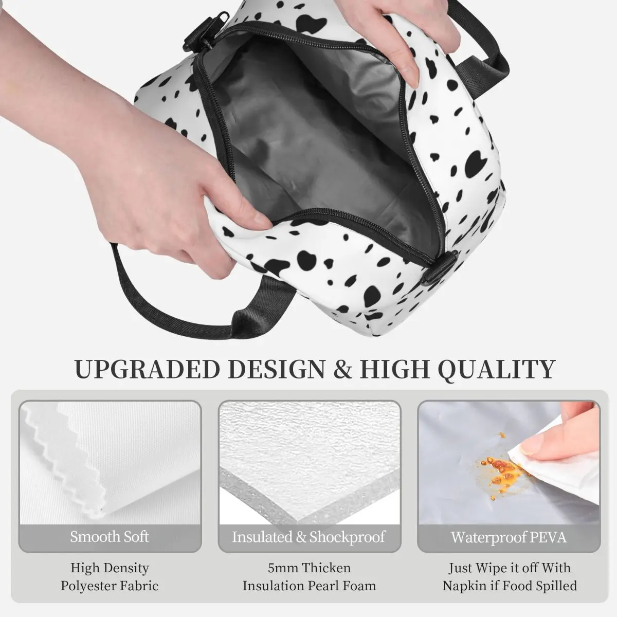 Dalmatian branco e preto dálmata cão almoço sacos isolado bento caixa almoço tote sacos de piquenique saco térmico para mulher viagem