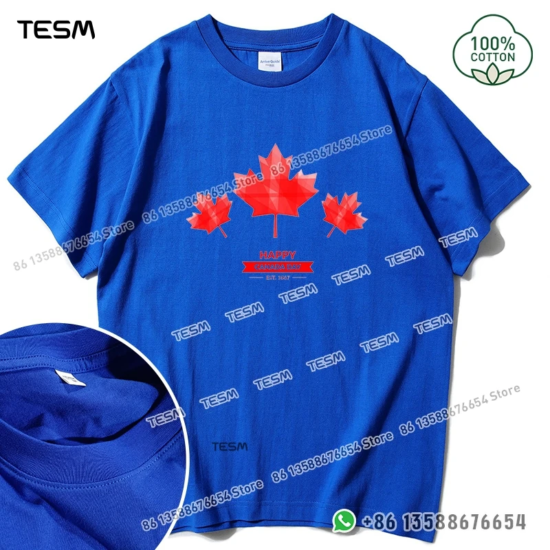 TESM Maple Leaf Print Men Cotton T-shirt Casual Loose Short-sleeve Party Parent-child Outfit Mom Dad Family Vacation Top