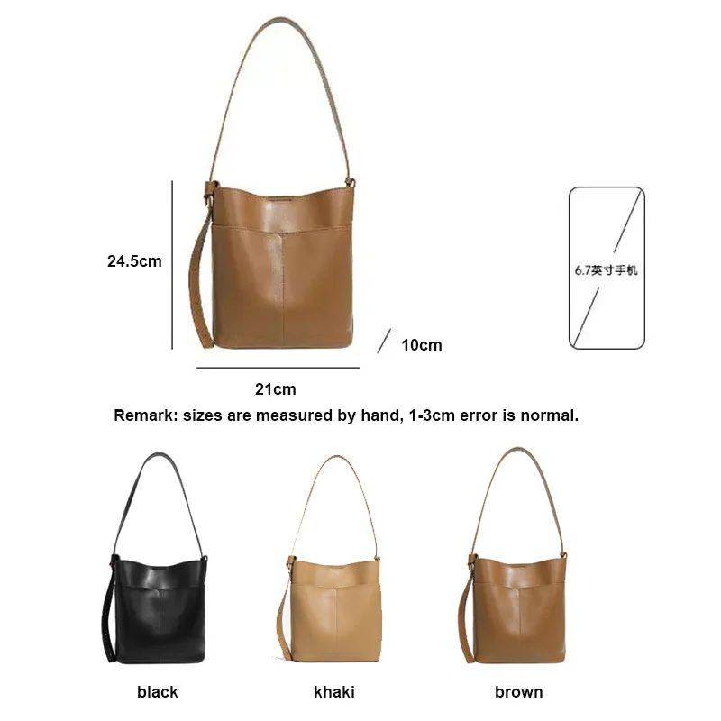 Ladies Bucket Bag 2024 New Large Capacity Genuine Leather Women\'s Pack Fashion Simple Atmosphere Light Luxury Crossbody Handbag