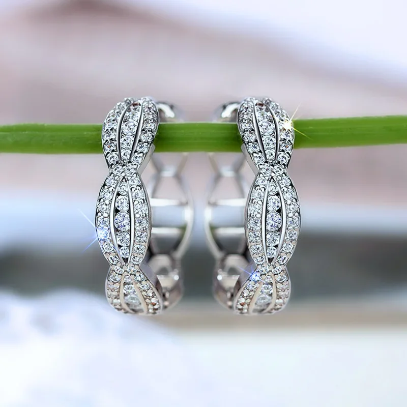 2026 New European and American Luxury Zircon Earrings Fashion Fried Dough Twists Hollow Cool Chain  Women's Jewelry