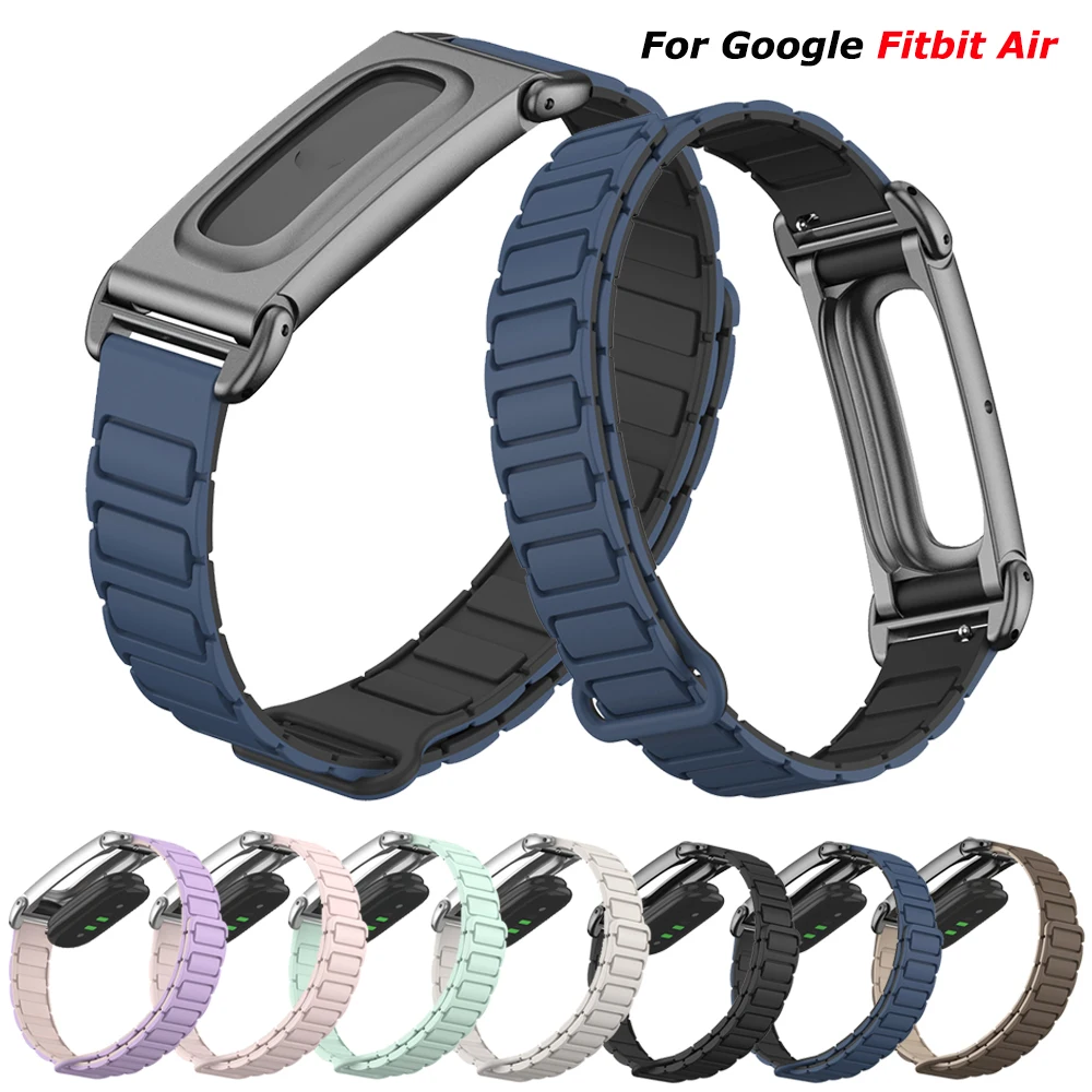 Silikon-Magnetband + Metallgehäuse für Google Fitbit Air Smart Watch, weiches, verstellbares Ersatz-Armband, Zubehör, Correa