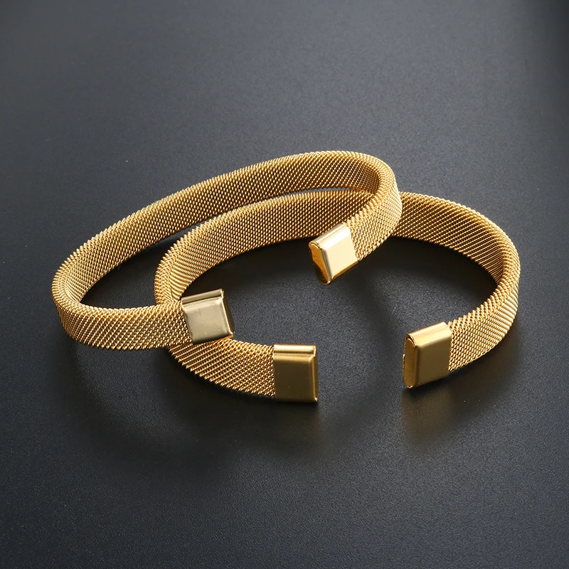 New Fashion Mesh Stainless Steel Open Cuff Bangles For Man Women Jewelry Trendy Gold Plated Sporty Bracelets Pulsera