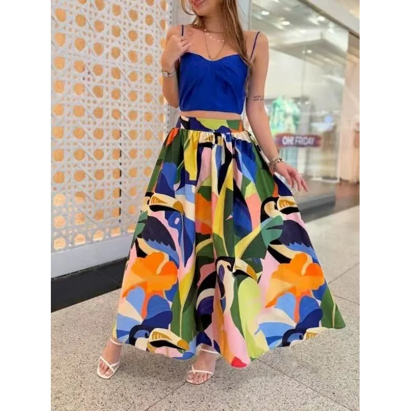 Skirts women 2026 New floral printed Bohemian large swing long skirts women's clothing