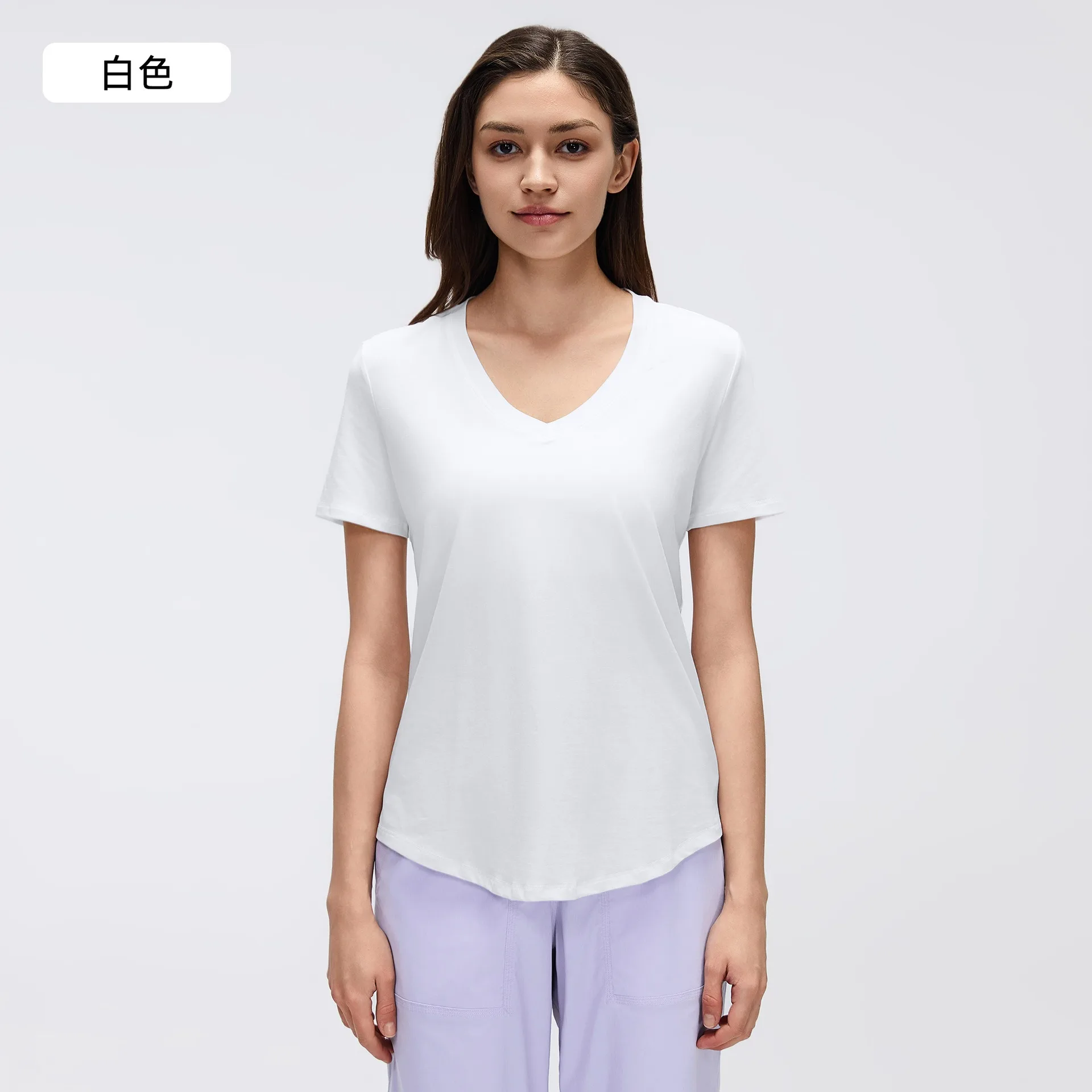Lemon Summer V-Neck Sports T-Shirt Thin Breathable Loose Fit Yoga Tee for Pilates Comfortable Bare-Feeling Top Women's Clothing