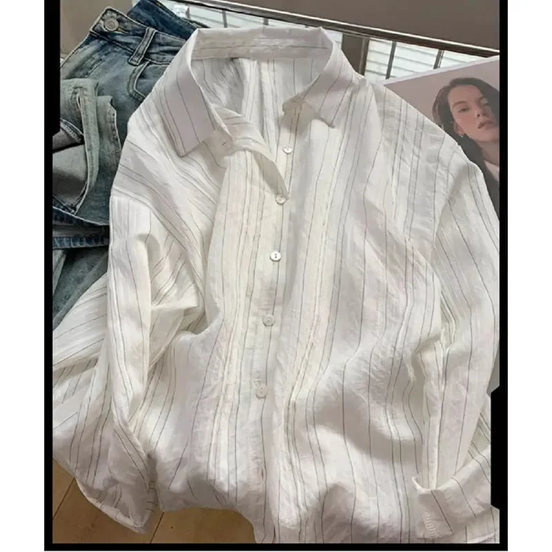 

Women's French Style Striped Shirt Loose Lazy Casual Long Sleeve Blouse For Spring Autumn
