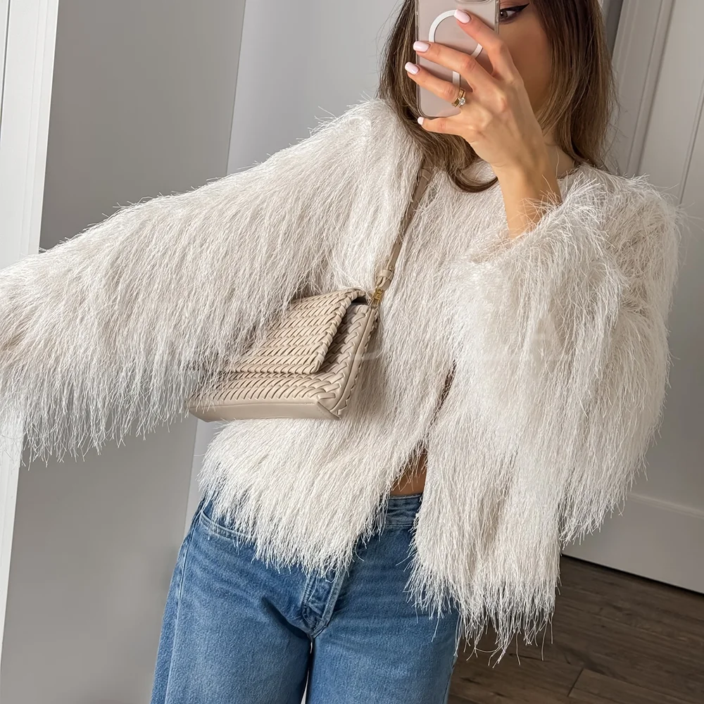 KONDALA 2025 Fall Winter Elegant White Women Tassel Short Coats Fashion Single Breasted Casual Christmas Party Ladies Short Tops