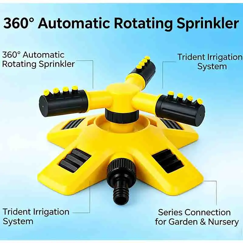 360° Automatic Rotating 3-Arm Water Sprinkler Series Connectable Irrigation Sprayer For Nursery Lawn Flower Garden Watering