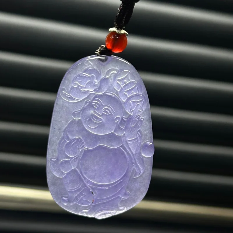 Certified Natural  Ice perfect purple Buddha Jade Jadeite Pendant&NecklaceMaitreya Buddha