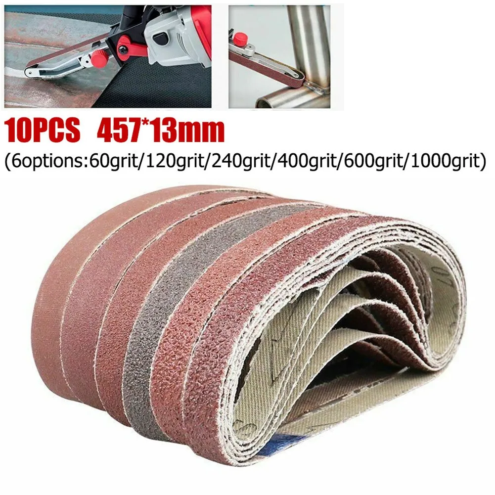 10PC Abrasive Sanding Belts 457*13mm Sander Belt Grinder Polisher Attachment For Wood Soft Metal Polishing Power Tool Accessory