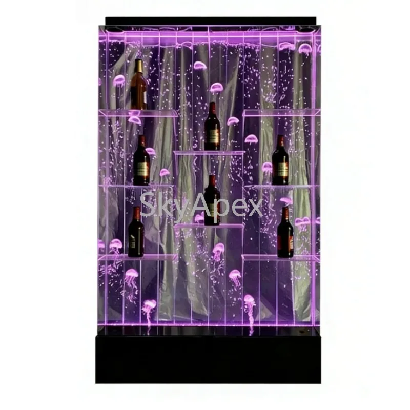 

Customized Coastal Acrylic LED Digital Water Bubble Panel - Remote Control Dimmable Wall Decor With Shelves For Home & Room