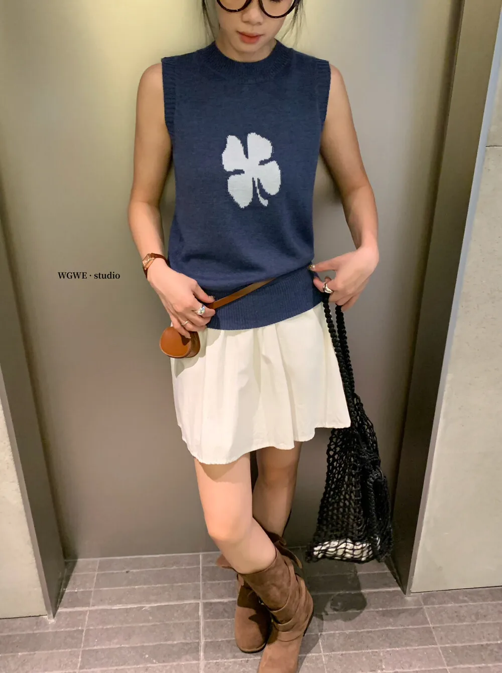 Koreaanse Sle Four Le Clover gebreid vest dames Svel bovenkleding casual ademende ronde Ne trui tanktop