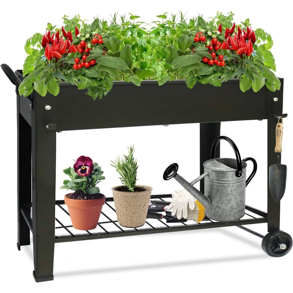 

Raised Garden Planter Beds with Wheels Legs, Large Planters Box for Indoor Outdoor Plants,Metal Galvanized Elevated Rectangle