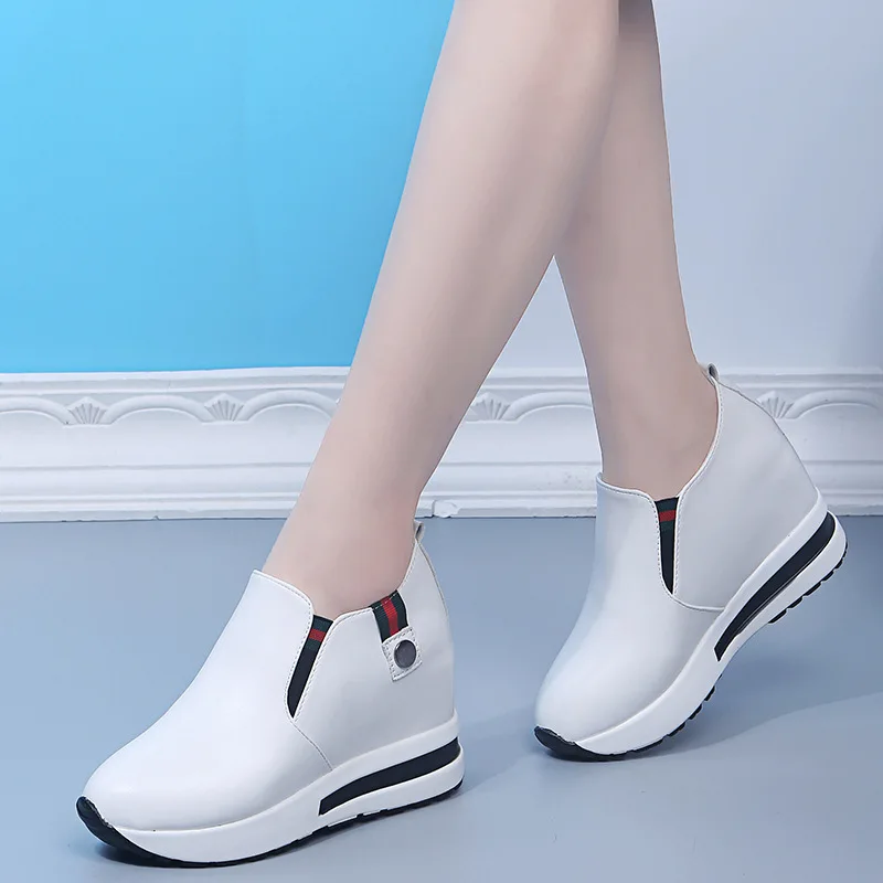 Comemore Women Casual Sneakers Trend 2023 White Shoe for Woman Height Increasing Wedge Loafers Platform Sports Shoes Hidden Heel