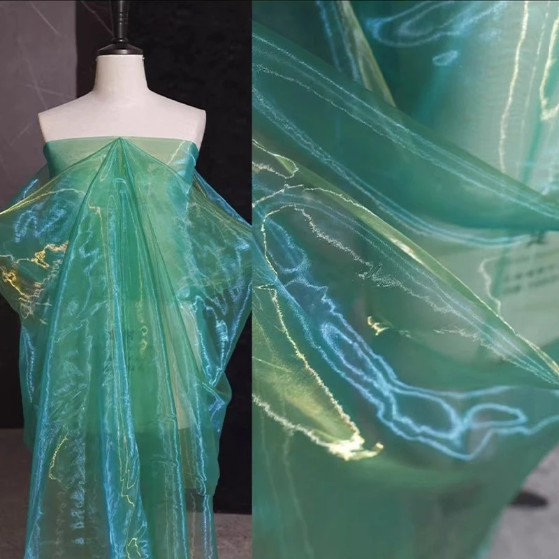 Iridescent Gradient Organza Fabric Handmade Home Hanfu Wedding Dress Creative Backdrop Designer Textile Decor Crafts Materials
