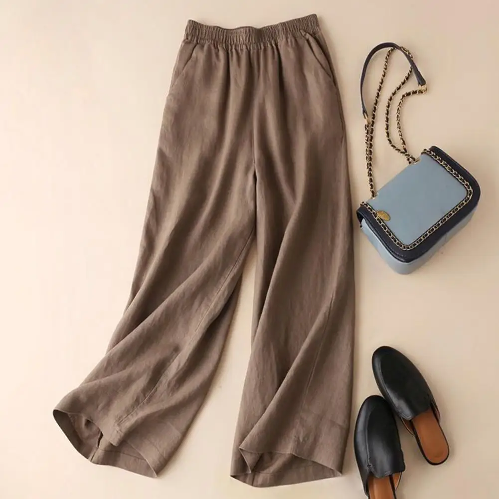 

Stylish Skin-touching Women Summer Solid Color Casual Straight Long Pants Lightweight Slant Pockets Casual Pants Workwear