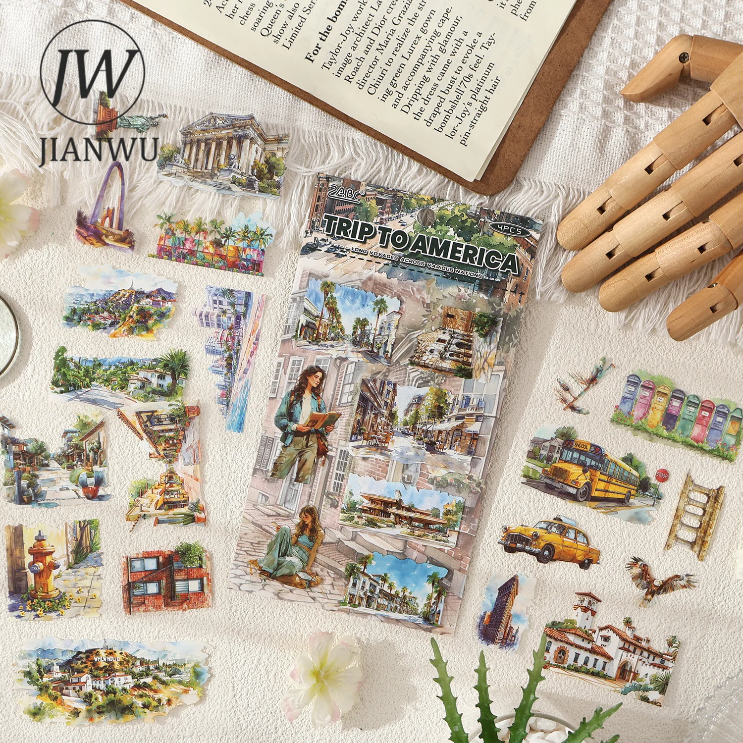JIANWU Voyage of Nations Series Vintage Travel Character Landscape Material Collage PET Sticker Creative Journal Stationery