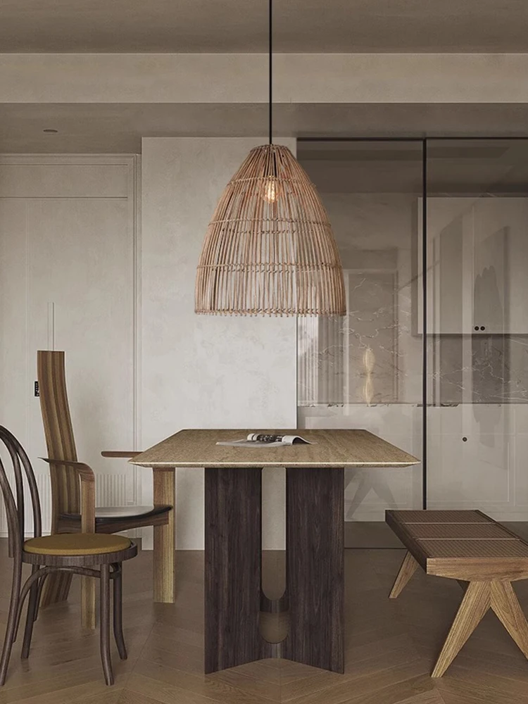 Candelabro de ratán creativo del sudeste asiático para dormitorio, lámpara artística tejida hecha a mano, estudio, mesita de noche, nuevas luces decorativas para comedor