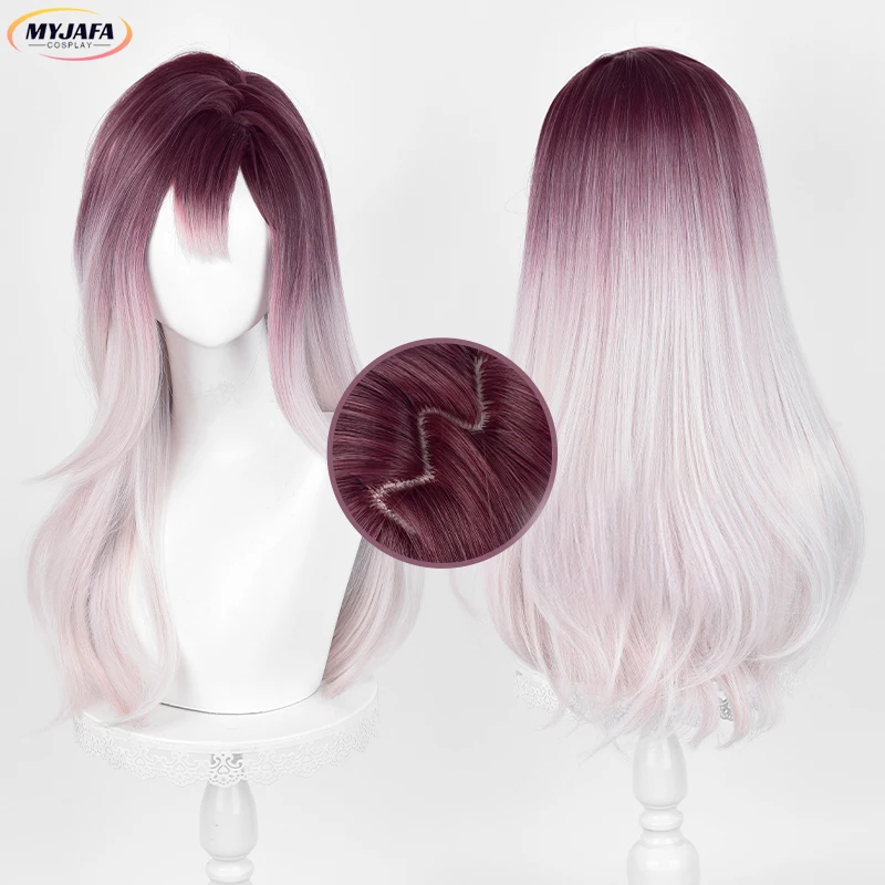 Shalom Cosplay Wig Game Shalom Rose Gradient Pink Long Wig Heat Resistant Synthetic Hair Halloween Anime Wigs + Wig Cap