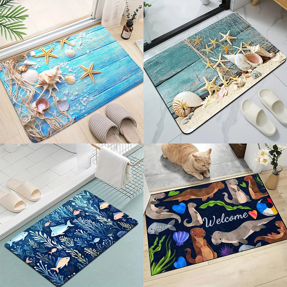 Marine animal pattern floor mats kitchen bathroom absorbent floor mats home decoration living room entrance entrance carpet