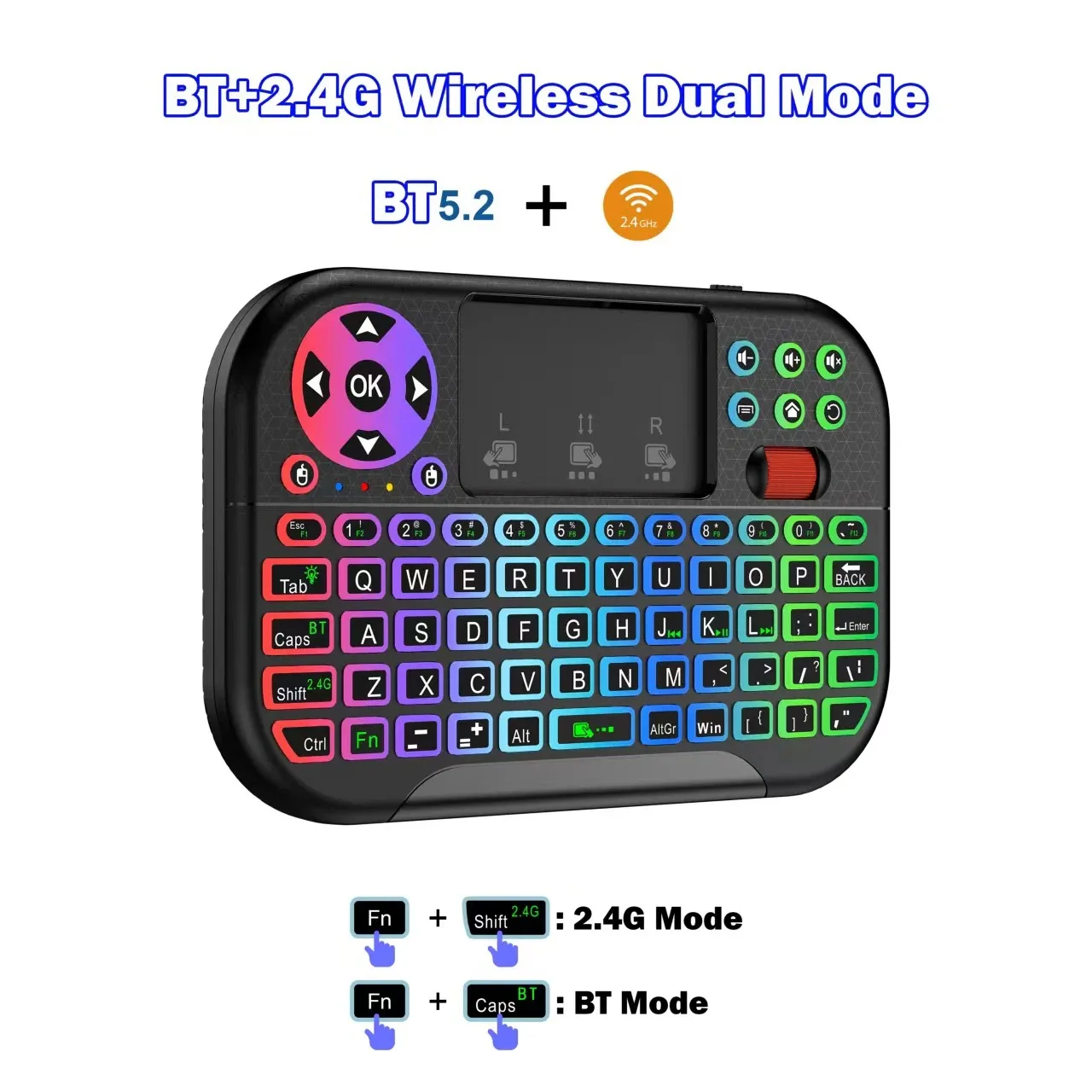 KEBIDU Mini Keyboard 2.4GHz Wireless Keyboard Touchpad Backlit Keyboard Air Mouse Remote Control for PC/Android TV Box/iPad