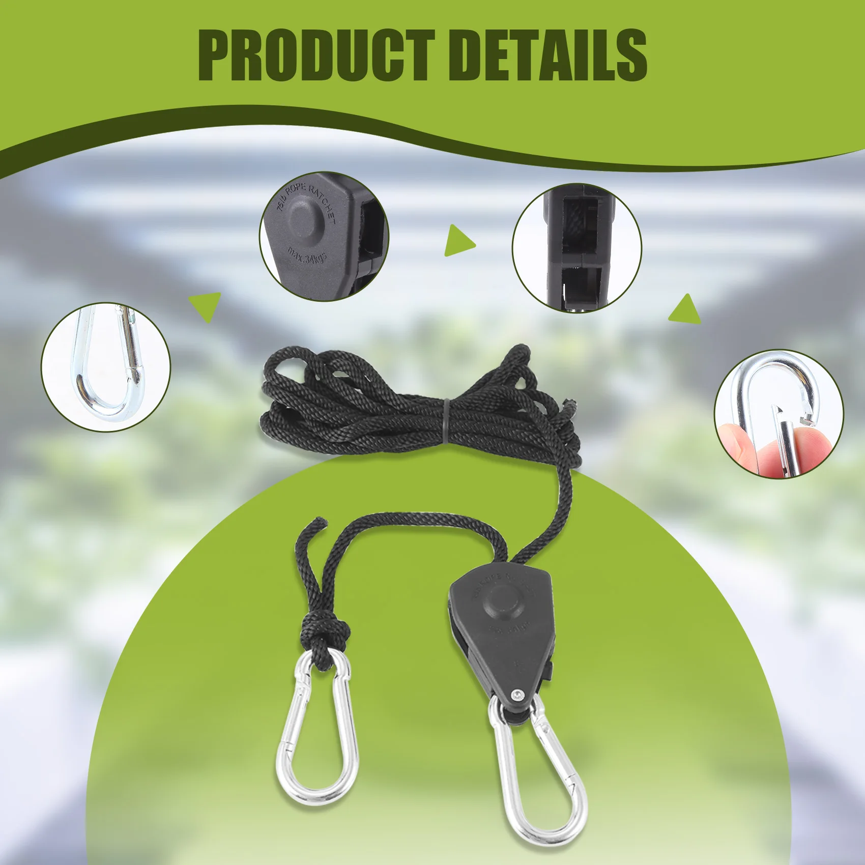 PZHI 6Pcs Heavy Duty Adjustable Growth Light Ratchet Rope Hanger, 1/8 Inch Pulley Lanyard for Plant Lighting, 150Lbs Capacity