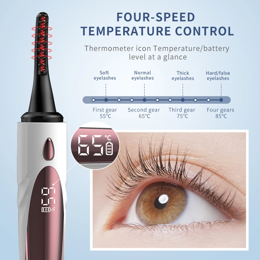 Eyelashes Curls 4 Gears Temperature Portable Small Electric Heated Eyelash Curler Long Lasting Electric Heated Comb Makeup Tool