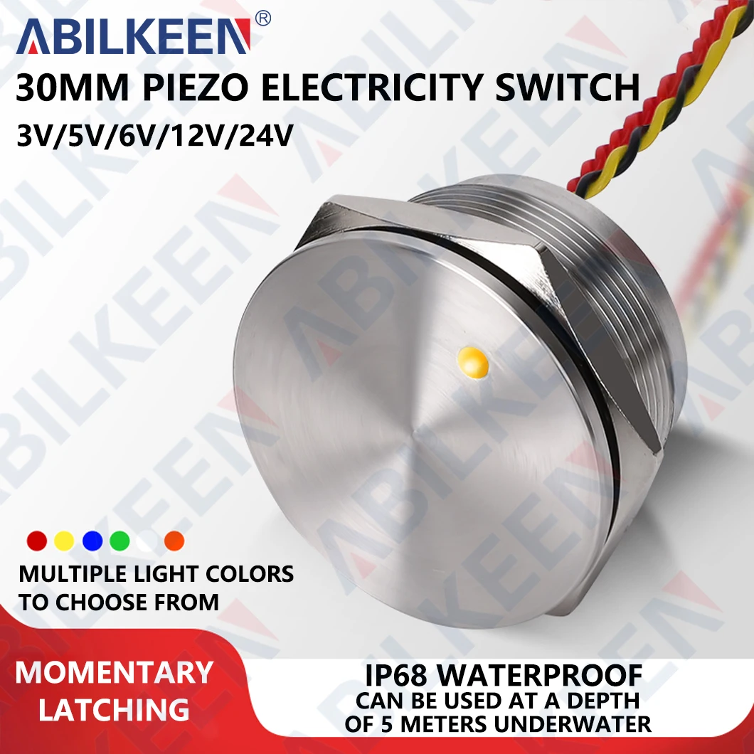 

ABILKEEN 30MM Dot LED Light Piezo Electric Switch 1NO Momentary/Latching Touch Pressure-Sensitive Switch IP68 Waterproof DC3-24V