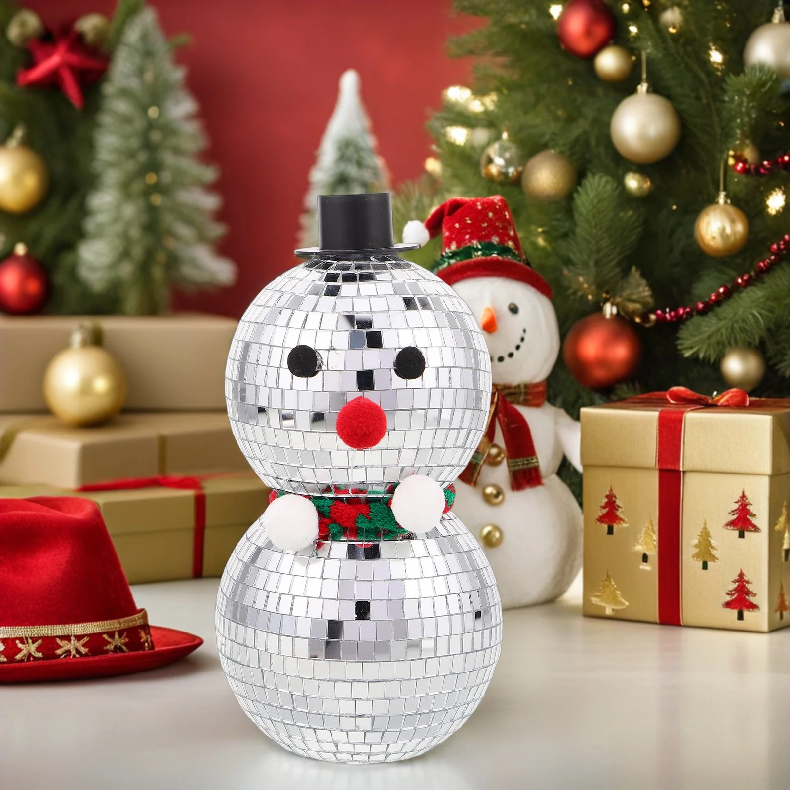

Snowman Disco Ball Reflective Mirror Christmas Snowman Holiday Fireplace Tabletop Party Decorations Holiday Fireplace Decoration