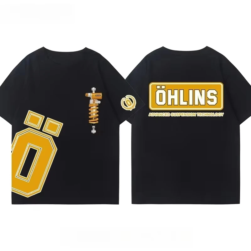 OHLINS Motorcycle Shock Absorber Modified T-shirt Cotton Casual Trendy Brand Men's Clothing Women's Car Club Summer T Shirt view 5