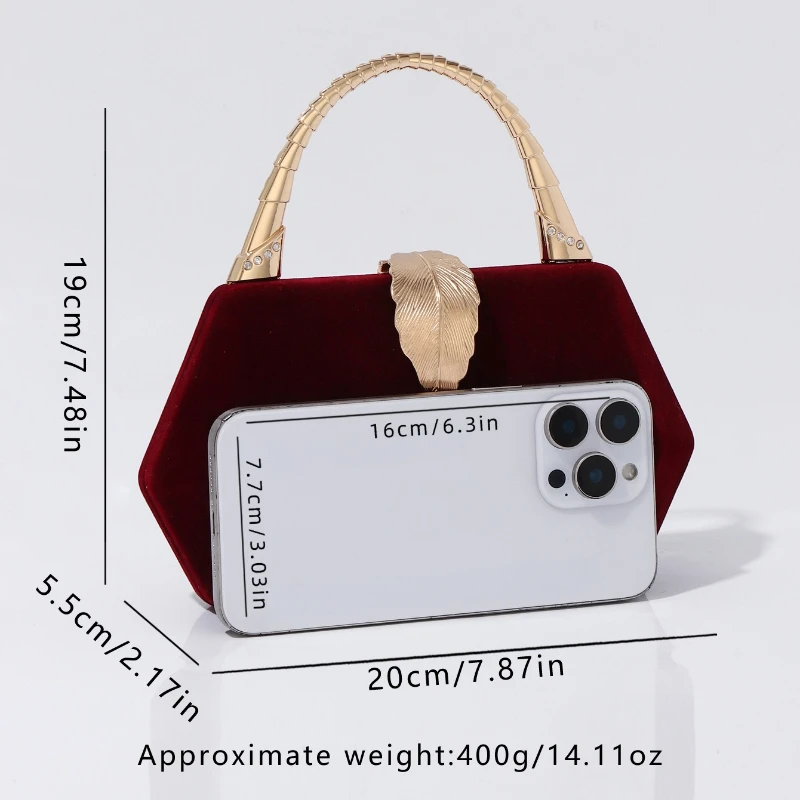 Velvet Matte Handbag Women's Fashion Small Metal Leaf Buckle Clutch Wedding Party Evening Bags for Ladies Black Burgundy Purse