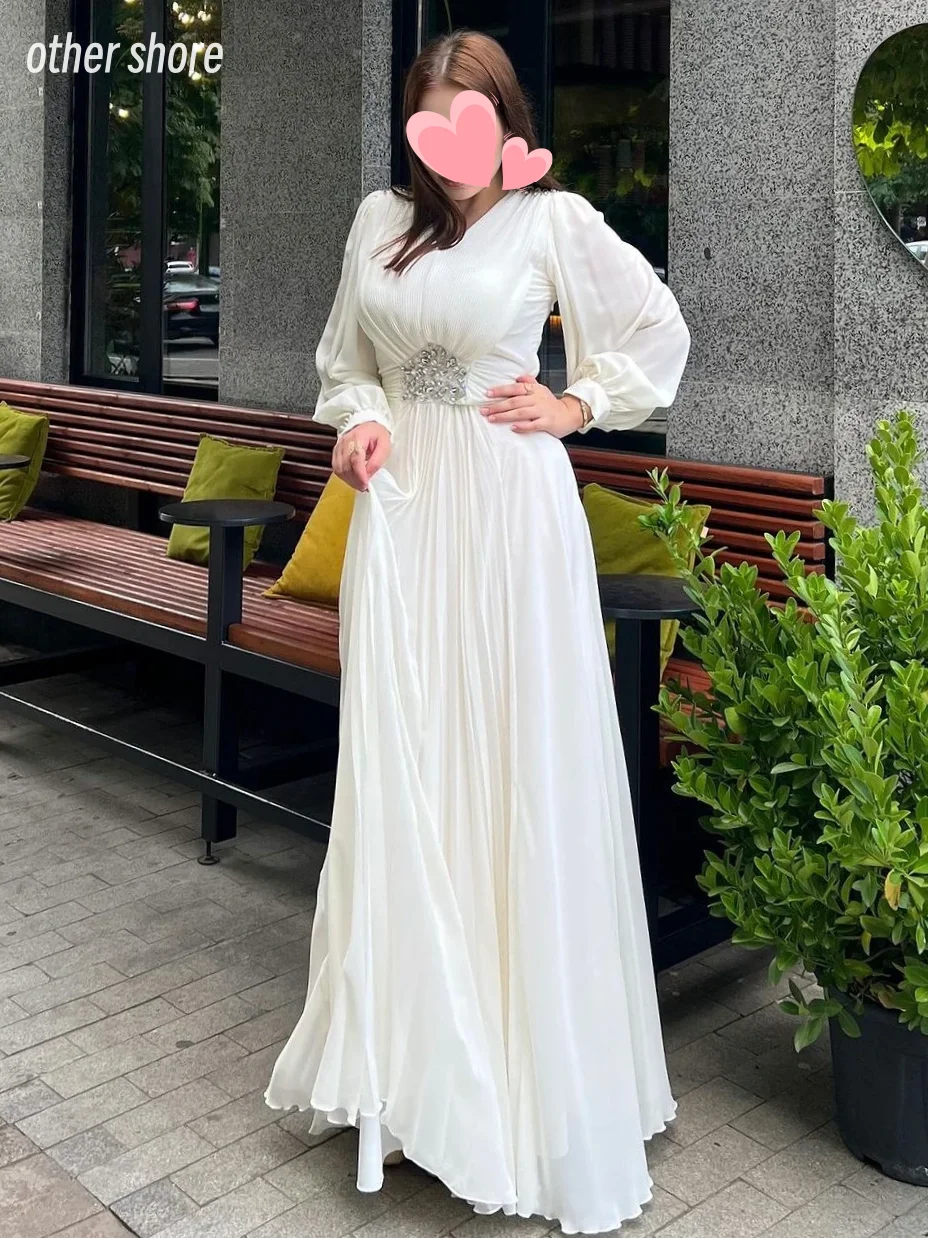 Other Shore Elegant Vintage Sweet Ivory Beading Ruffle V-Neck A-Line Customize Formal Occasion Prom Dress Evening Party Gowns