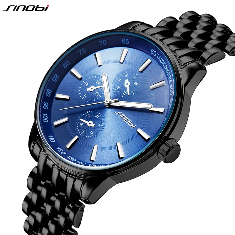 SINOBI Fashion Casual Male Watch Men Watches Top Brand Luxury Black Saat Business Geneva Quartz Wristwatches Relogio Masculino