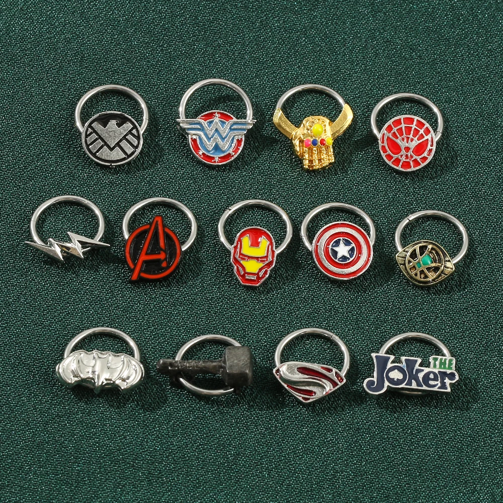 Super Hero Marvel Jewelry Bat Iron Man Thanos Spider Man Fake Nose Ring Hoop Septum Rings Nose Piercing Fake Piercing