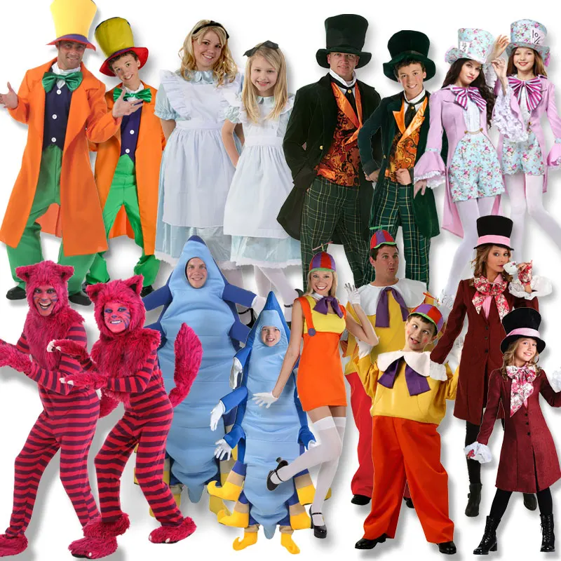 Alice In Wonderland Parent Cos Costume The Mad Hatter Caterpillar Cheshire Cat Halloween Role Play Costume