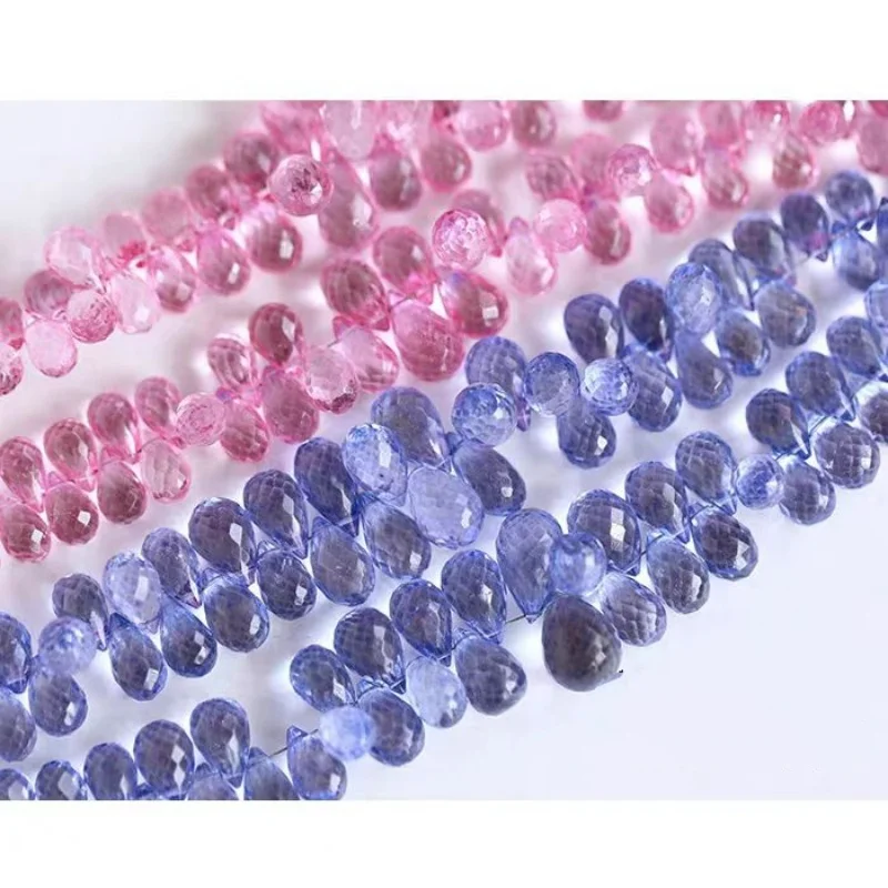 

5A Coated Topaz faceted drop green pink blue 5-7mm wholesale for DIY jewelry necklace 19cm LOOSE BEADS nature