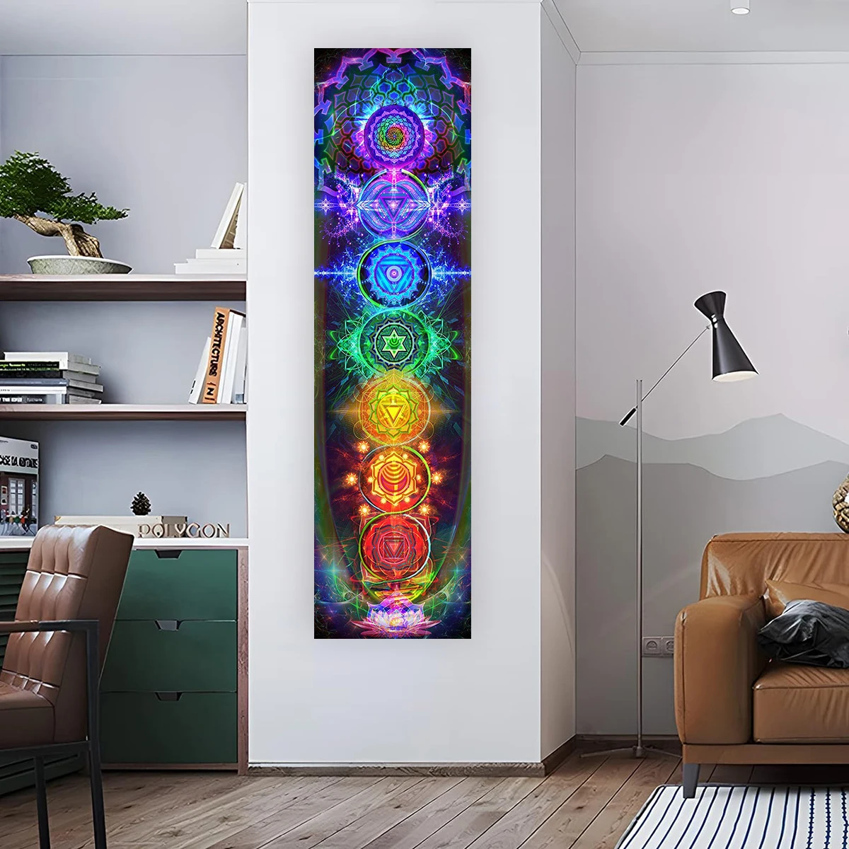 Rainbow Wall Decoration Chakras Tapestry Yoga Meditation Tapestries Wall Hanging For Bedroom Home Decor BLack Art Taprstry