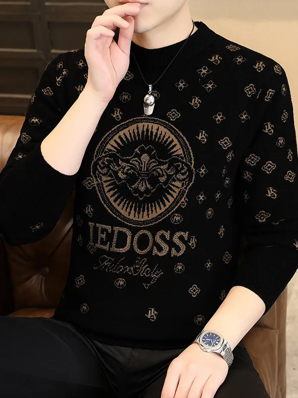 

Men's Winter Thiened round Ne Sweater Faionable High Quali Embroidery Rhinestone Knitted Top Youth Casual Wear