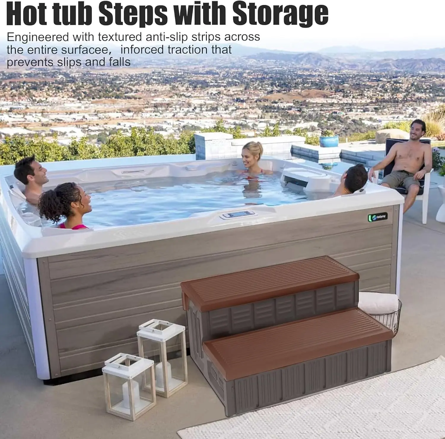 

Hot Tub Steps, Outdoor Spa Steps with Storage,Non-Slip & Sturdy Hot Tub Stairs, 36 Inches Long, Coffee/Grey·Factory Direct Sales