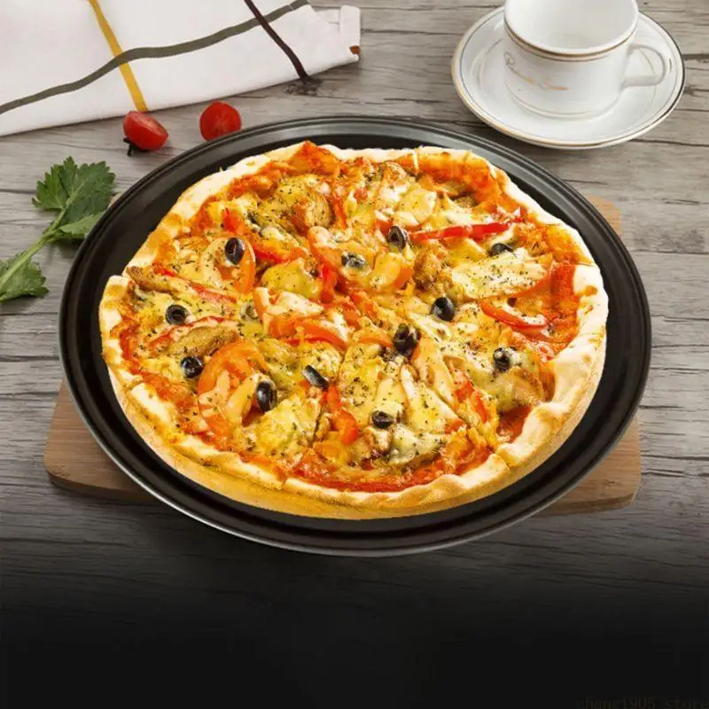QX2E 9/10/11/12 Inch Baking Pizza Pan with Hole Carbon Steel Nonstick Kitchen Cooking
