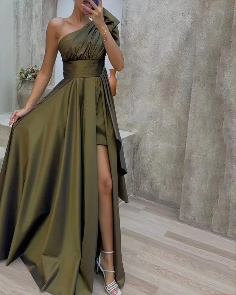 Vestidos De Gala One Shoulder Prom Dresses A Line Satin Party Dresses for Women Side Slit Vestidos Para Eventos Especiale