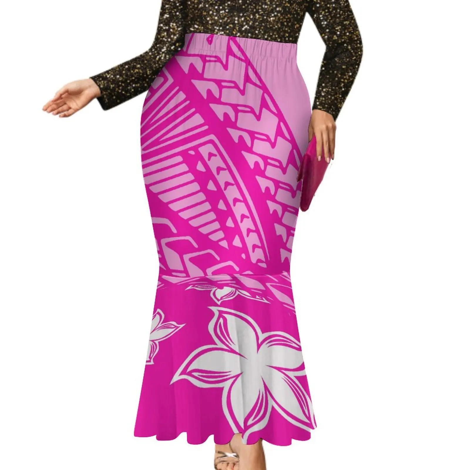 Summer Polynesian Tribal Ethnic Design Pattern Printed Half Skirt New Temperament Elegant Fishtail Long Dress Samoa Islands