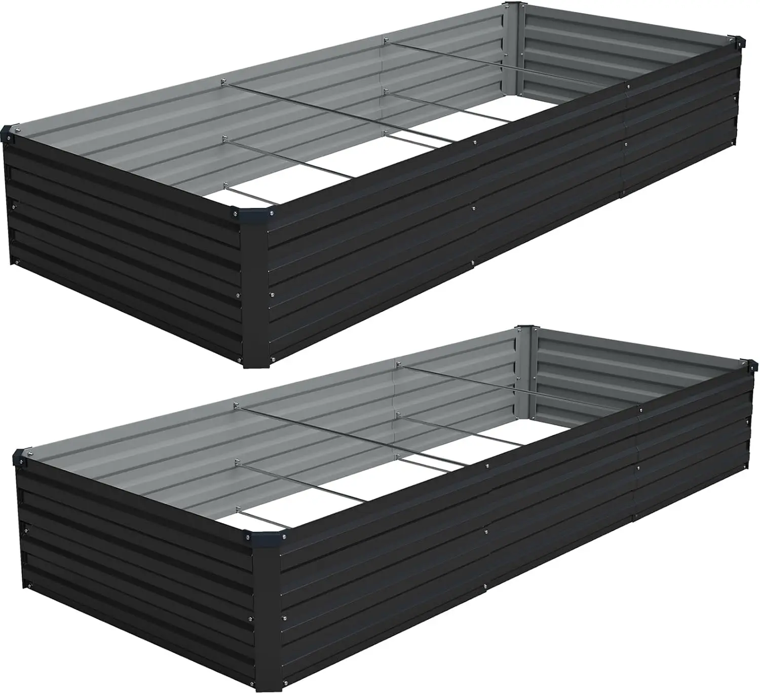 Outdoor Galvanized Metal Planter Box, Black, 2 Pack, Easy Assembly for Vegetables