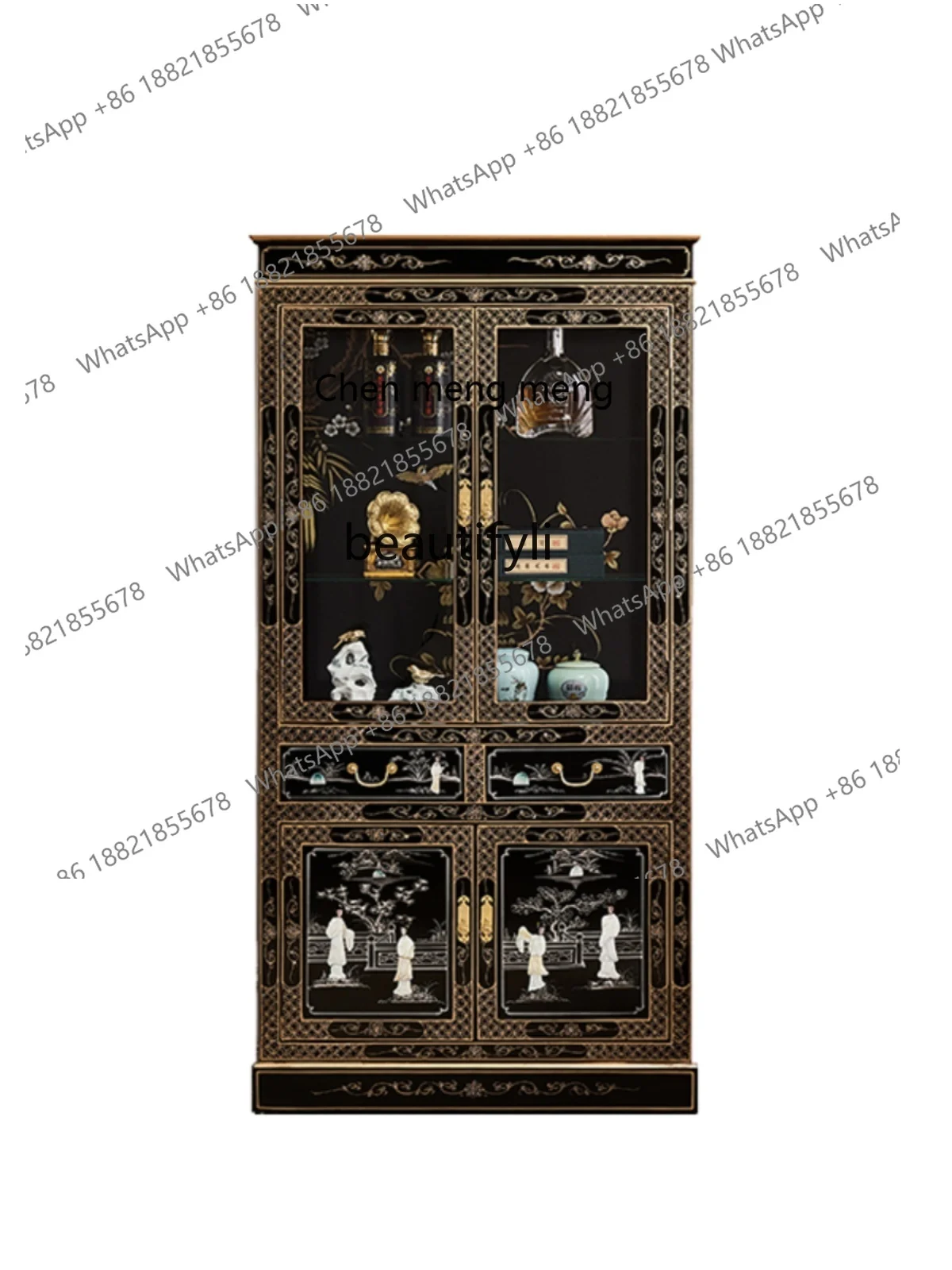 

X NewChineseStyleBookcase Wine Cabinet Storage Cabinet Glass Door Home Vintage Solid Wood Storage Furniture Living Room Decorati