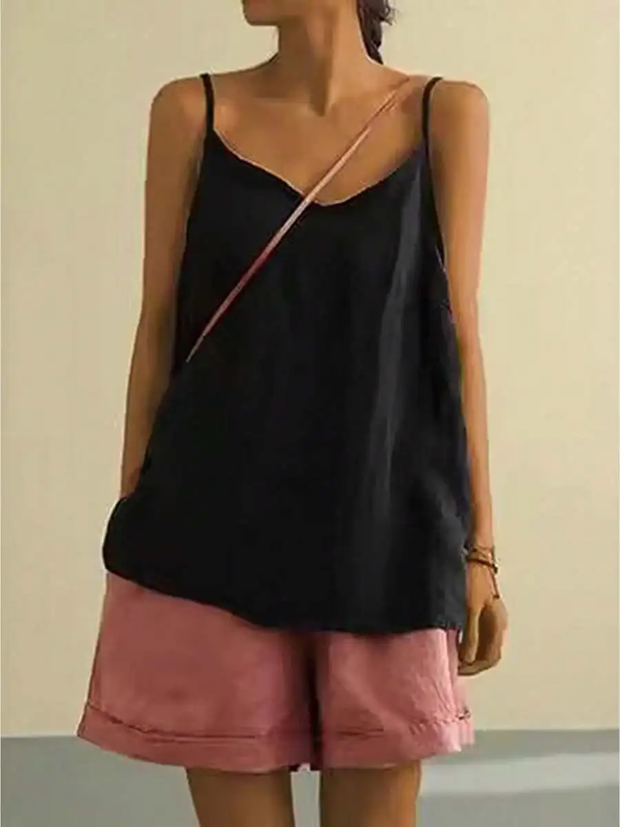 

Womens Sleeveless Spaghetti Strap Loose Cami Tank Top Solid Color