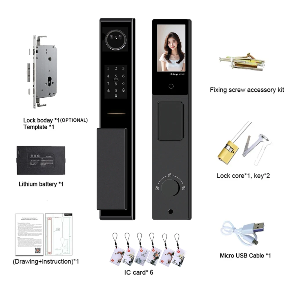 Smart Door Lock Tuya APP Face Recognition  Electronic Digital Door Lock Fully Automatic Door Lock With Camera Two-way Audio
