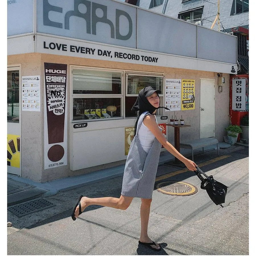 

Retro Bla White Striped Overalls Women's Loose Slimming Casual Loose Feel Wide Leg orts One-Piece Summer Clothing