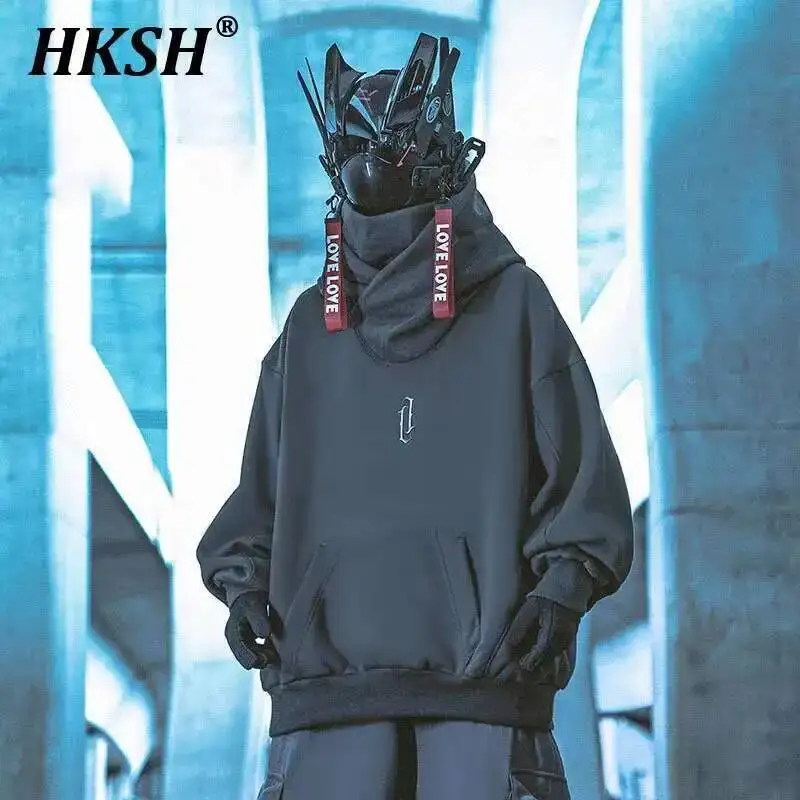 

HKSH Heavy Industry Spring Autumn Men's Tide Stacked Collar Sweatshirt Hooded Hoodies Loose Casual Solid Color Punk Coats HK0797
