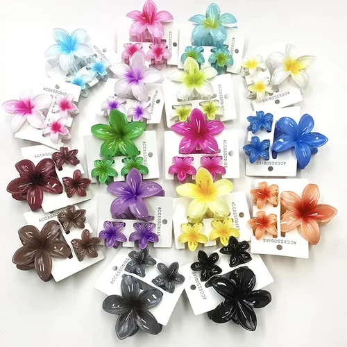 Imagen 2 del producto 3 unids/set de pinzas para el cabello con gradiente de colores y flores dulces, pinzas para cola de caballo, pasadores, horquillas para mujer y niña, accesorios para el cabello de playa